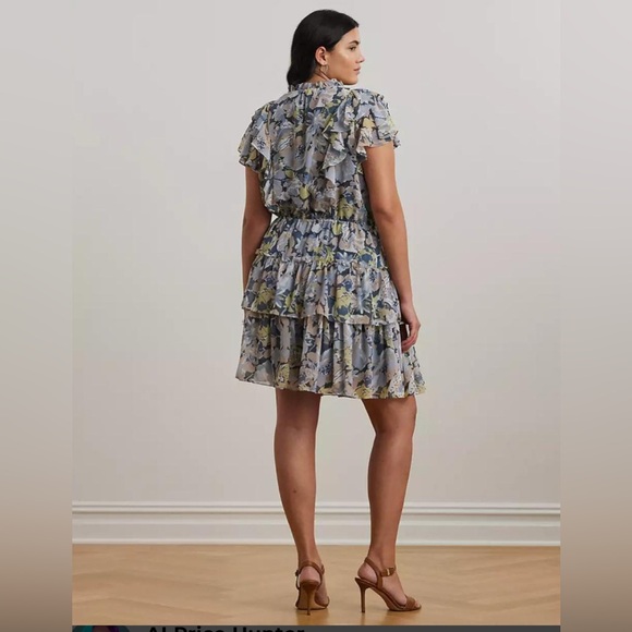 Ralph Lauren Plus Size blue Floral Ruffle Trim Georgette Dress. NWT Size 22W - Picture 3 of 9